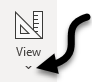 Design view button with arrow pointing to drop-down arrow