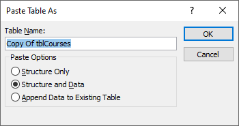 Paste Table As dialog box