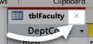 Close button on the tblFaculty tab