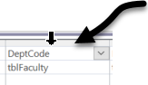 Top bar of the DeptCode column in the Query Design grid, with the mouse cursor in the shape of a black, downward pointing arrow.