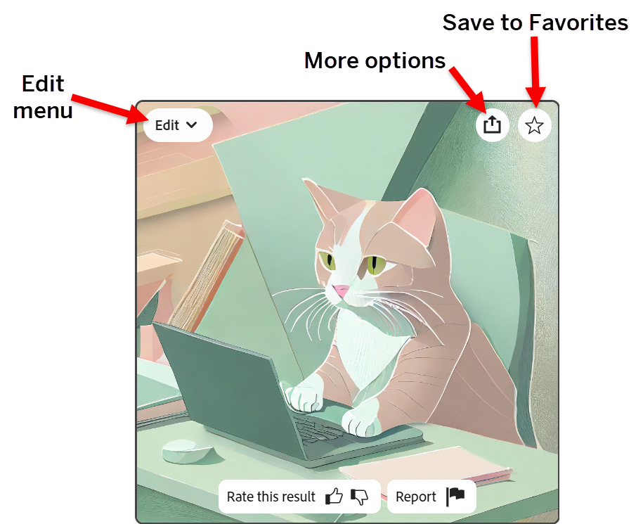 Options for editing and saving a generated image, which are described in the following paragraphs.