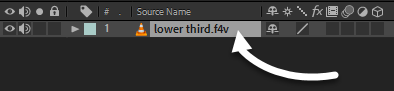 lower third.f4v layer in the layers panel, with an arrow pointing to the name of the layer.