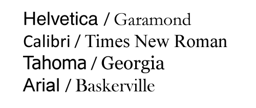 Examples of sans-serif and serif font pairings.