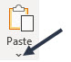 Paste button with an arrow pointing to the drop-down menu options.