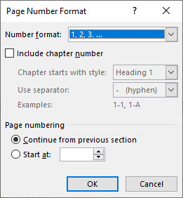 Page Number Format dialog box