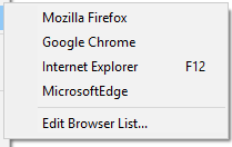 List of browsers that are available in the Real-time Preview