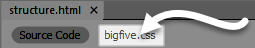 bigfive.css to the right of Source code and below the structure.html file tab