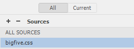 Sources section of the CSS Designer with bigfive.css document created.