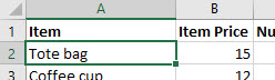 Close-up of the spreadsheet showing cell A2 is selected.