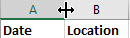 The column A and column be headers. The cursor between the headers is a double sided arrow