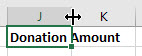 double sided arrow cursor on the border between columns j and k