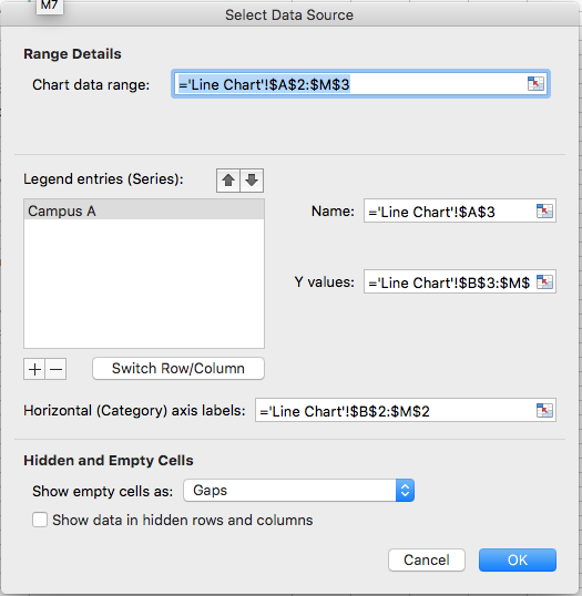 make line graph on excel for mac selct data source