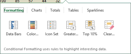 Quick Analysis tool options