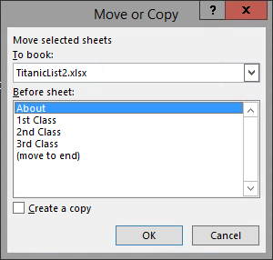 The Move or Copy dialog box
