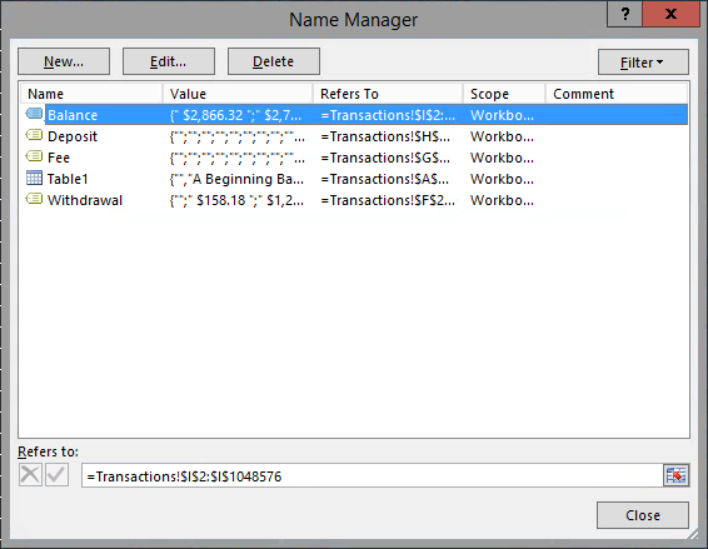 The Name Manager dialog box