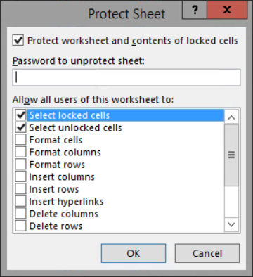 image of Protect Sheet dialog box 