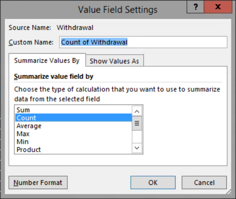 image of Value Field Settings dialog box