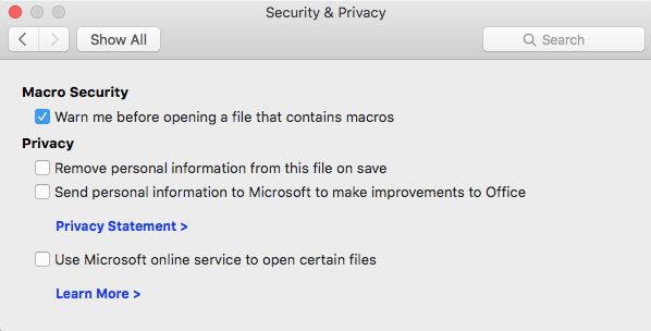 disable macros in excel 2016