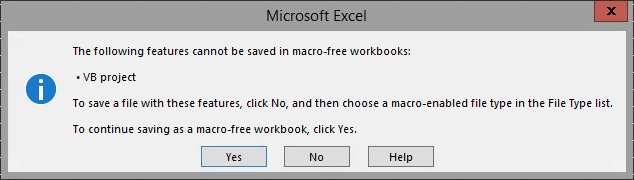 Warning dialog box due to macro