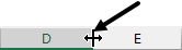 Column headers D and E with the widen cursor on the border between them.