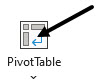 PivotTable button. An arrow indicates that the top of the button should be clicked.