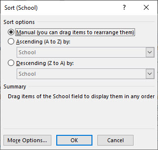 The Sort (School) dialog box. The image is described in the following text.