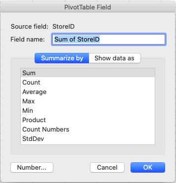 The PivotTable Field dialog box. Details are described below.