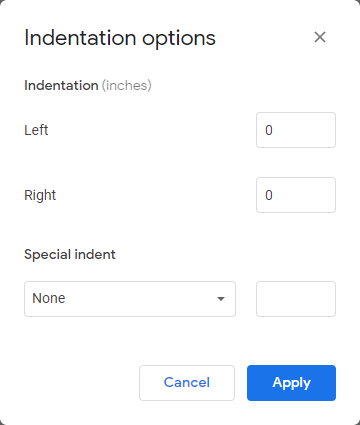 indentation options dialog box