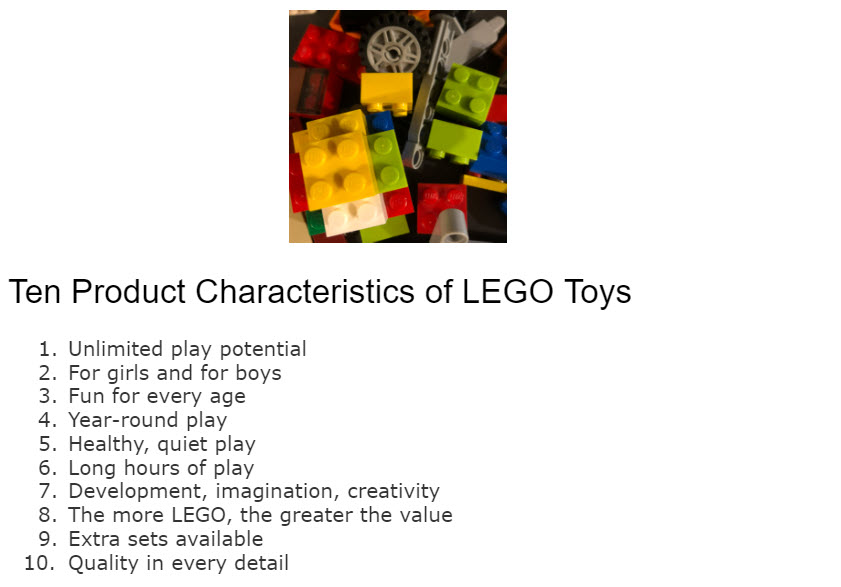 The image of the LEGO bricks is centered above the list.