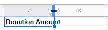double sided arrow cursor on the border between columns j and k