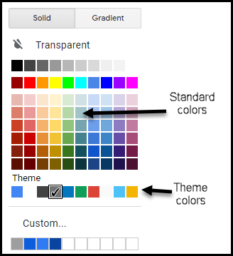 image of the fill color options including standard and theme colors