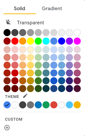 A color picker with several color options. The theme colors are on the bottom row.
