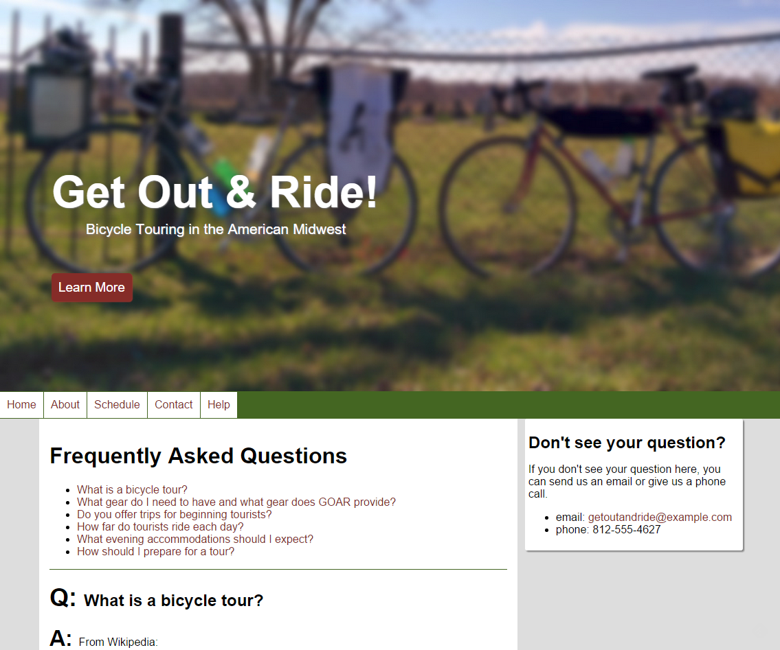 Finished Get Out & Ride page with internal hyperlinks, sidebar, header, and well-structured content section.