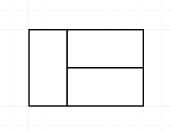 Finished table cluster graphic. It consists of one rectangle that's vertically oriented, with two horizontally-oriented rectangles immediately to the right of the first rectangle.