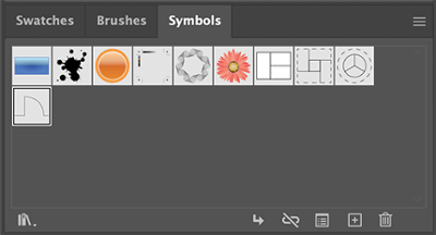 Symbols panel, showing the four floor plan elements created previously as the last four symbols in the panel.