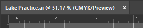 Document tab showing information about the file Lake Practice.ai. Details in the following paragraph.