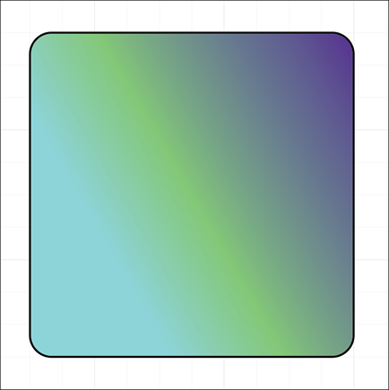 Square with rounded corners, filled with a gradient that transitions from dark blue in the upper right corner to green in the middle and light blue in the lower left corner. 