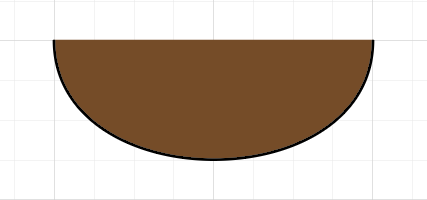 Hull for the boat that will be part of the landscape drawing. It consists of a black wide u-shaped line with brown color filling the inside of the shape. There is no outline along the top of the shape.