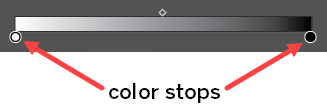 Gradient Slider, with two color stops underneath it. The left color stop is white, and the right color stop is black. 