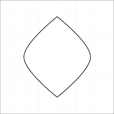 Diamond shape with left and right sides rounded instead of pointed. The left and right anchor points have been moved towards the middle of the shape, making it narrower. 