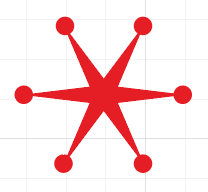Image of a six pointed star with circles at the end of each of its points.