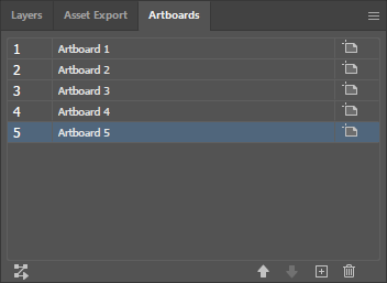 Artboards panel showing the list of artboards for the folder icon file - Artboard 1, Artboard 2, Artboard 3, Artboard 4, and Artboard 5.