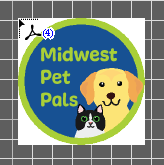 Content Placer cursor, displaying a thumbnail of the Midwest Pet Pals logo.