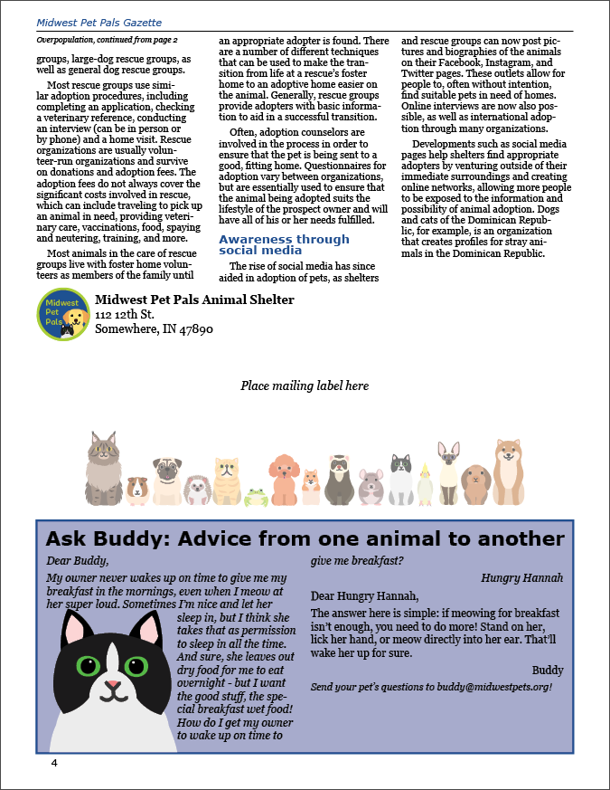 Page 4 of the finished newsletter.