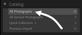 All Photographs option in the Catalog panel