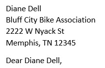 The address and greeting line for Diane Dell.