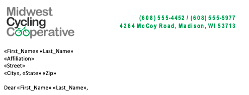 The letter showing the letterhead graphic, inside address, and greeting line.