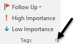 Tags group with an arrow pointing to the dialog box launcher.