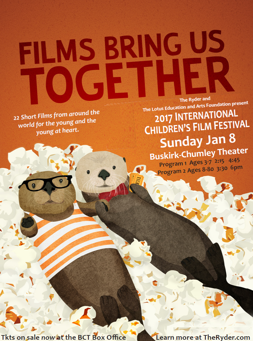 Advertisement for a children's movie festival. The color scheme mostly involves browns and oranges.