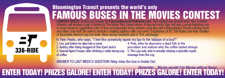 Advertisement for a contest being run by Bloomington Transit. Large text across the top of the advertisement describes the contest. 